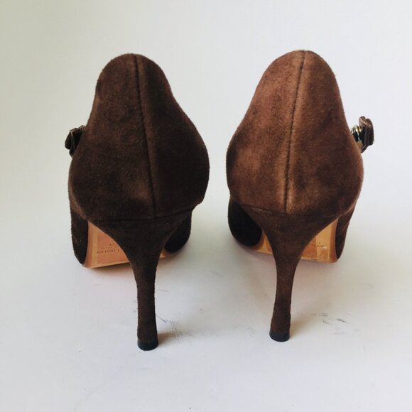 Max Studio Brown Suede Peep-Toe Stilettos – Size 7 - Picture 5 of 12